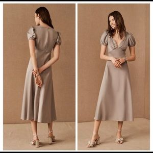 Sachin & Babi silk midi dress, sweat heart neckline purplish gray color